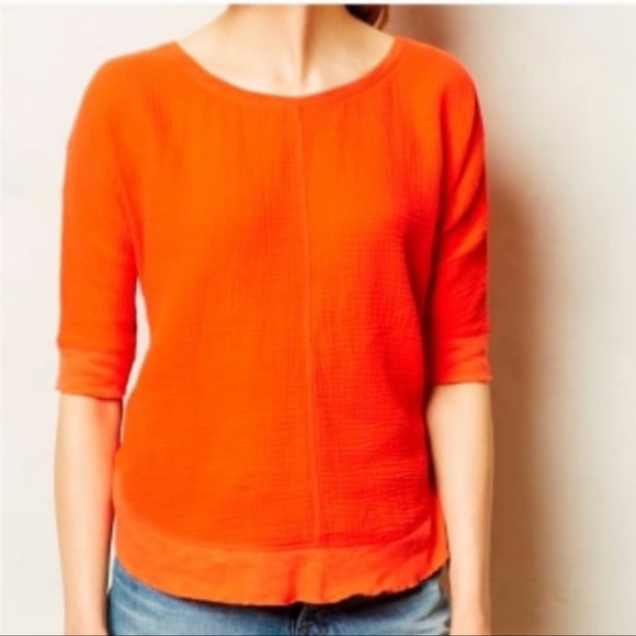 Anthropologie Postmark Top  Orange Crinkle Gauze Front Raw Edge Boho - Picture 1 of 4